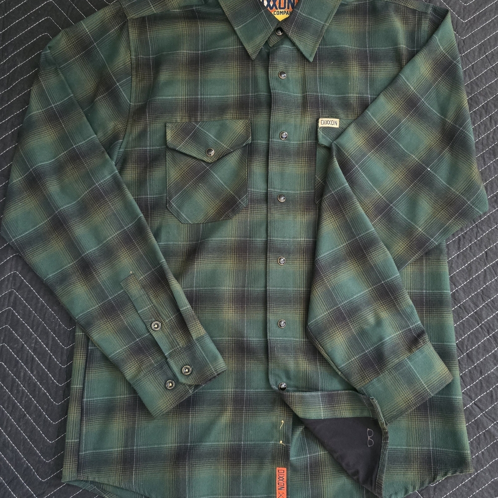 DIXXON Men's Dark Green Plaid Button Down Shirt